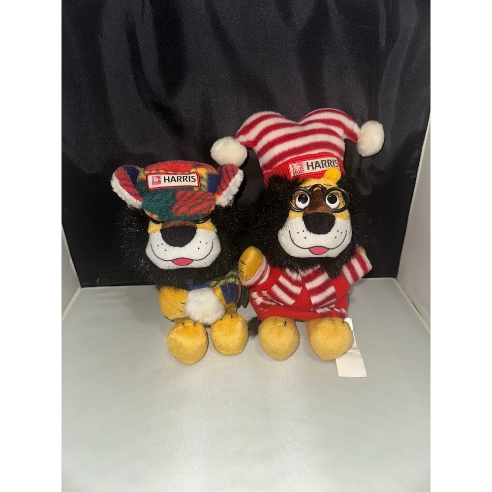 Vintage Harris Bank Hubert Lion Plush Set of 2 Mascot Toys 2007 2008 Animal Fair
